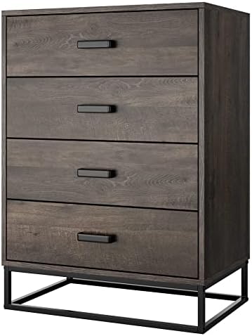 URKNO Chest of Drawers, Wood 4 Drawer Dresser for Bedroom, Nightstand for Bedroom, Living Room, Entryway, Closet, Easy Assembly, Dark Brown
