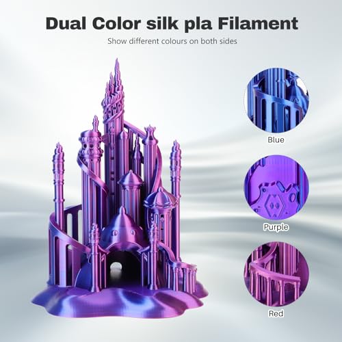 Image of 3DHoJor Silk PLA Filament 1.75mm Blue Purple Red Triple Color PLA 3D Printer Filament 3 in 1 Coextrusion 1KG Spool(2.2lbs) 3D Printing Filament Dimensional Accuracy + /- 0.03mm