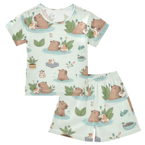 Pajama Short Sets Cute Hamsters Swimming in Ponds Soft Cotton Summer Sleepwear 2 Piece PJS Size 5-14T