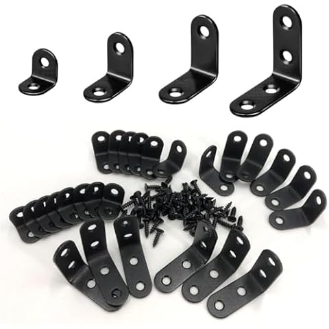 QSJ 26 PCS Corner Bracket Brace Set Stainless Steel 90-Degree Corner Braces 0.78’’/0.98’’/1.18’’/1.57’’with 64pcs Screws for Wood Furniture Cabinet Chair Cover