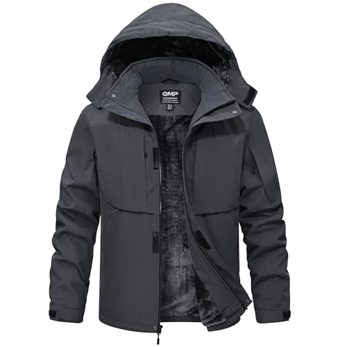 Image of QMP Winter Jackets For Men with Hoode Ski Snow Snowboarding Waterproof Fleece Liner Coats Windproof Raincoat 6 Pockets