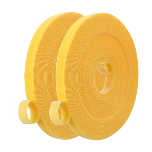 Image of PATIKIL 0.4IN x 33FT Hook and Loop Tape, 2 Pcs Double-Sided Nylon Strips Reusable Cable Ties Roll Multi-Purpose Cord Management Tape Wrap Fastener for Home Office, Yellow