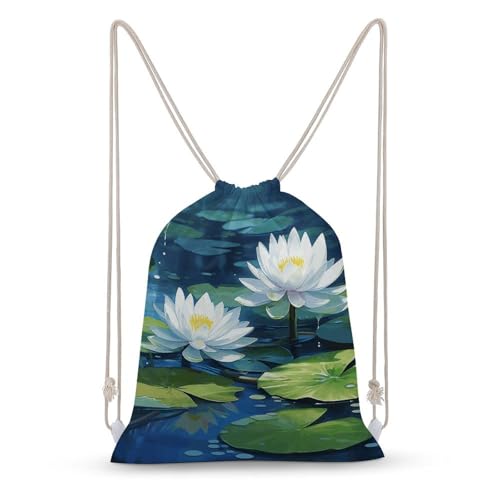 VFMKT Mochila con cordón, bolsa de gimnasio, acuarela de lirios de agua, bolsa de playa impermeable para mujeres y hombres, Estilo, 35x50cm
