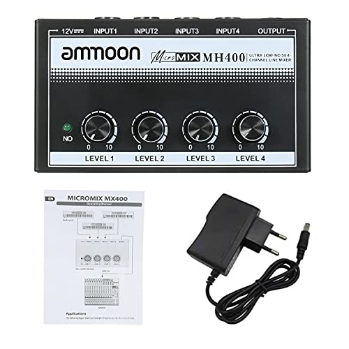 Tomshin MH400 Ultra Low-Noise 4-Channel Line Mixer Mini Audio Mixer com entradas TS de 1/4 de polega