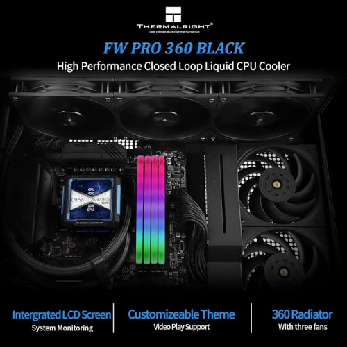 undefined Thermalright FW PRO 360 Black CPU Water Cooler with PWM Fan, 2000RPM Speeds,IPS LCD Screen with 320 * 320 Resolution,Liquid CPU Cooler,for AM5/Intel LGA1851/1700,2.73inch Display Screen の商品画像 2