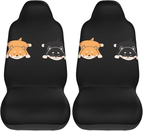 胡麻とK 萌え 柴犬 犬柄 カーシートカバー 2枚セット 前席用 軽 防汚 気性 洗える 普通車 適用 フロント 軽自動車 シートカバー 背面フルカバー ブラック 運転席 助手席 車用 シート カバー おしゃれ プレゼント