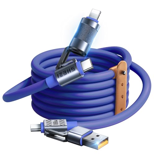 Image of 4 in 1 USB C Cable Lightning Cable,100W Fast Charging & Data Transfer,iPhone iPad Charger Cord with Lightning /Type C /USB A for iPhone 16 /15 /Macbook,IPad,5FT Blue [SHEZI Series]