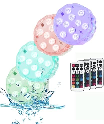 RGB Color Changing Submersible Lights, 13 Colors 4 Modes Battery Powered LED Lights W/Remote (4-Pack)