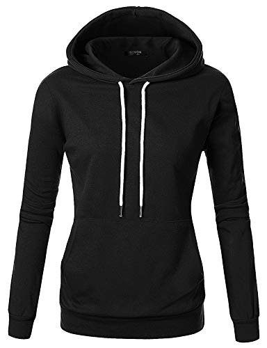 GIVON Womens Comfortable Long Sleeve Lightweight Pullover Hoodie With Kanga Pocket/DCF019-BLACK-XL