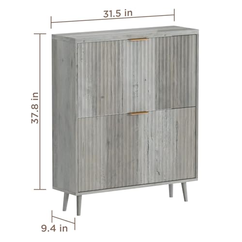 Image of Shoe Cabinet Storage,Modern Freestanding Organizer with 2 Flip Drawers,Narrow Shoe Rack Cabinet for Entryway,Grey