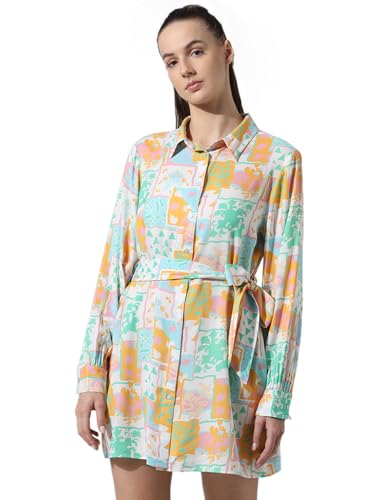 Image of ONLY Abstract Printed Belted Shirt Dress