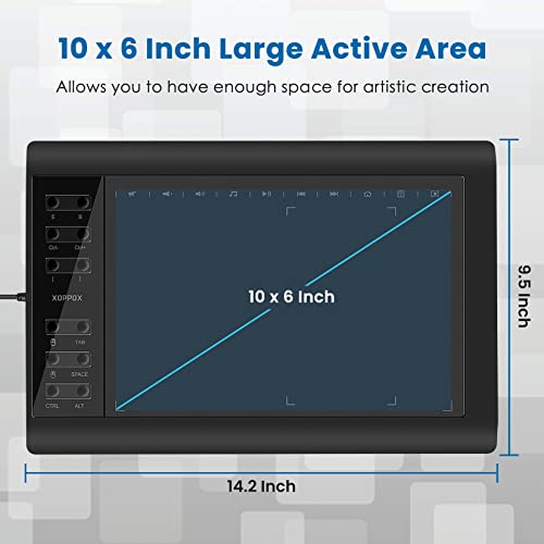 Xoppox Graphics Drawing Tablet 10 X 6 Inch Large Active Area With 8192 Levels Battery-Free Pen And 12 Hot Keys thumb #4