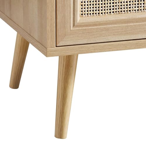 Image of Mid-Century Modern Chest of Drawer with Natural Rattan Panels, Solid Wood Legs, Spacious Storage Chest, Stylish Bedroom Dresser for Living Room, Entryway. (Natural)