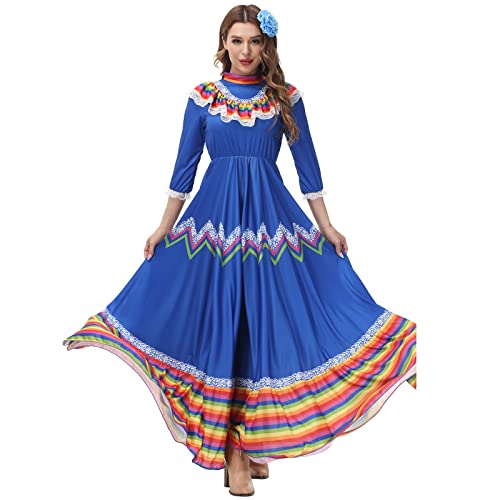 Women's Mexican Dress Cinco De Mayo Costumes Day Of The Dead Dress For Women Costume Traditional Lace Flower Senorita Dress Mexican Costumes For Women Mexican Dress For Women Womens Mexican Dress #TOP3