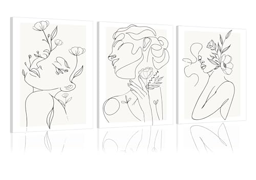 yulihaz Minimalist Woman Flower Line Wall Art Set of 3 Neutral Mo...