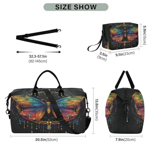 Butterfly Travel Duffle Bag Gym Bag, Butterfly Mandala Dreamcatcher Weekender Bags for Women with Toiletry Bag Travel Tote Bag Swim Bag3