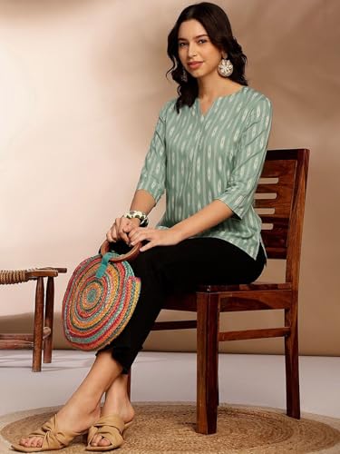 Image of Pinkmint Women's Printed Cotton Blend Short Kurti with 3 /4th Sleeve & Notch Neck l Casual & Office Wear Tunic Shirt Kurti