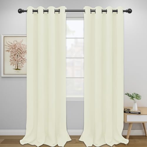 Image of Easy-Going Blackout Curtains for Bedroom, Solid Thermal Insulated Grommet and Noise Reduction Window Drapes, Room Darkening Curtains for Living Room, 2 Panels (52x96 in,Ivory)