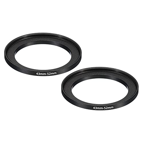 Image of PATIKIL 43mm-52mm Metal Step Up Ring, 2 Pack Camera Lens Filter Adapter Ring Aluminum Filter Adapter Ring for Camera Lenses Hood, Black