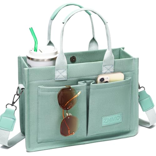 ZHMO Canvas Tote Bag for Women With Compartments and Pockets,Women's Bags Crossbody Bags Work Laptop Tote Bag Large Satchels Handbags Tote Purse Everyday Shoulder Bag for Travel Nurse Teacher Church