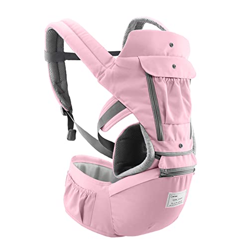 Snnozy Portabebés con asiento de cadera, diseño transpirable y desmontable, correa ajustable, bolsillos laterales, soporte de seguridad ergonómico multifuncional para bebés de 0 a 36 meses