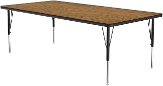 Correll 30"x72" Rectangular Classroom Activity Table, Height Adjustable (19"-29"), Medium Oak Durable Thermal Fused Laminate, School Furniture, Made in The USA