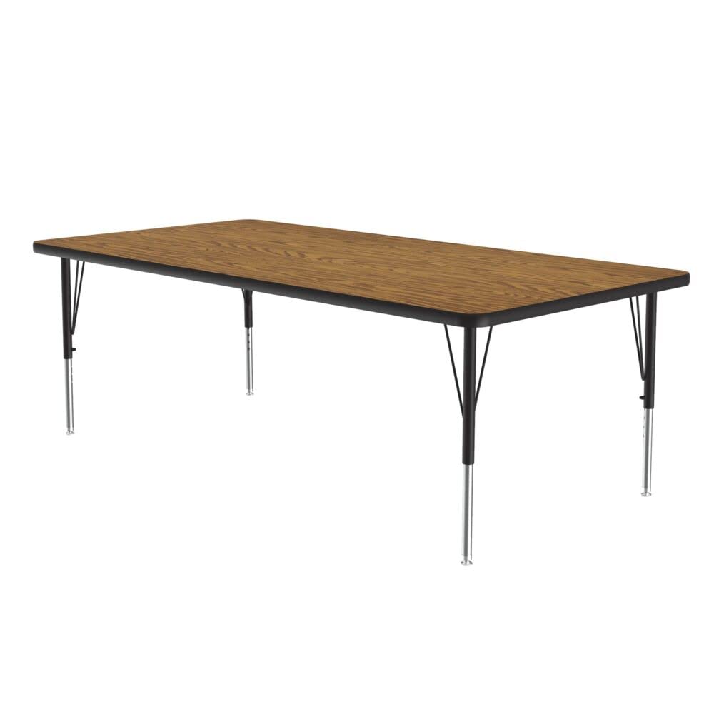 Correll 30"x72" Rectangular Classroom Activity Table, Height Adjustable (19"-29"), Medium Oak Durable Thermal Fused Laminate, School Furniture, Made