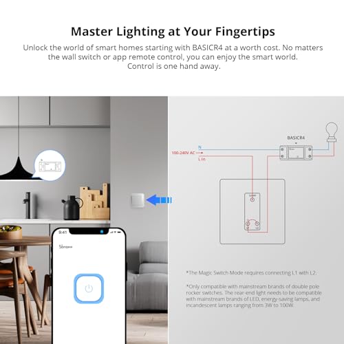 Miniatura 8 de Sonoff Interruptor Inteligente Wifi Basicr4 1pcs 10a 2400w, Modo Magic Switch, Control Remoto Ewelink,Compatible Con Alexa, Google, Ifttt Actualización Iterativa De Basicr2