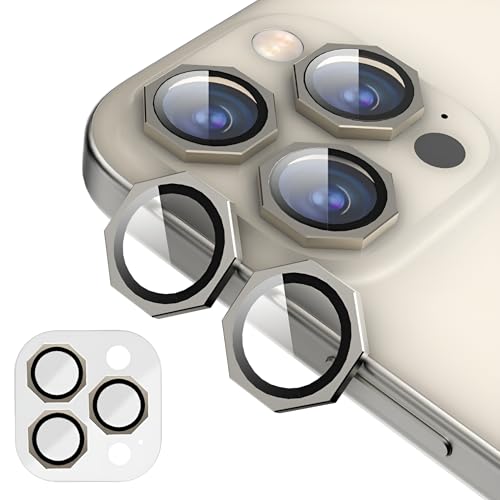 Image of GadgetBite Snaptra Octagon Lens Protector Compatible With iPhone 15 Pro & iPhone 15 Pro Max - 9H Tempered Glass Camera Cover with Metal Ring, Scratch-Resistant,Camera Lens - Natural Titanium