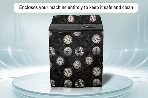 Image of Stylista PVC Washing Machine Cover Compatible for GODREJ 9KG Semi-Automatic Top Loading WSEDGE DIGI 90 5.0 PB2 M WNRD, Analog Pattern Black