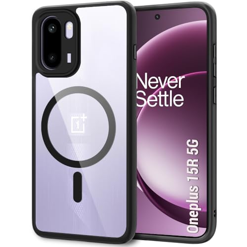 Image of TheGiftKart Hybrid Shockproof Back Cover Case for OnePlus 15R 5G Compatible with MagSafe | Hard Back Cover Case for OnePlus 15R 5G (PC & TPU, Transparent Clear Back, Black Sides)