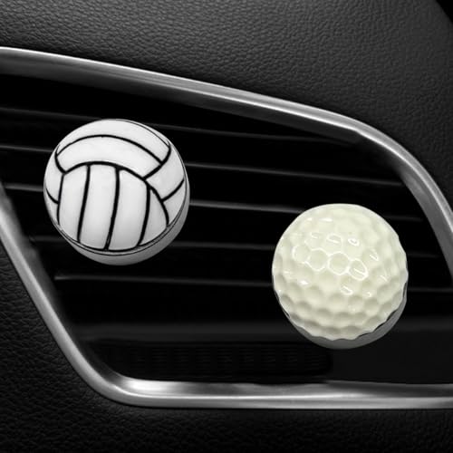DUSCOKE 2PCS Cute Ball Car Dashboard Air Vent Trim Clips, Cool Auto Air Outlet Clip, Car Interior Decoration Charm Accessories for Men (Volleyball/Golf)