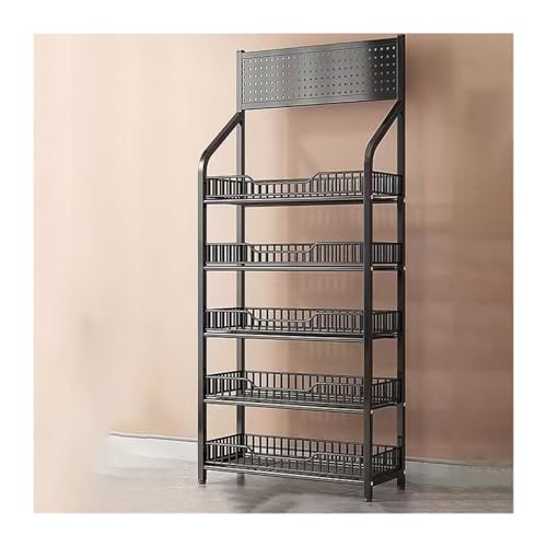 Snack Rack Display Stand – Heavy-Duty Retail Cart with Adjustable Shelves, High Load-Bearing Capacity, Smooth Rolling Wheels or Feet- Ideal for Supermarket(Black,50 * 27 * 165cm)