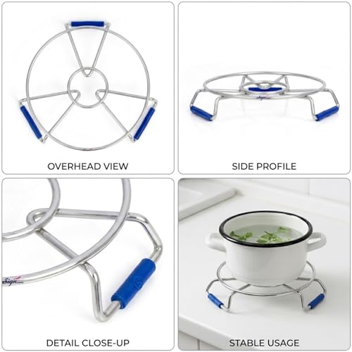 Image of Signamio Steel Hot Pot Stand Set of 3 | Stainless Steel Trivet for Hot Dishes | Hot Utensil Stand for Kitchen & Dining Table | Cooker Stand for Hot Vessels | Heat Resistant Pot Holder