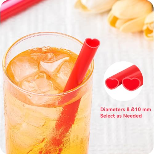 Image of 100pcs Heart-Shaped Ruby Red, Rose Pink Straws, Individually Wrapped (10mm)
