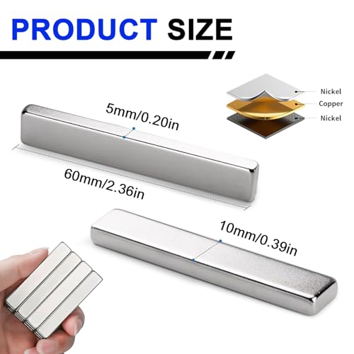 Image of Powerful Neodymium Bar Magnets, 30 Pack N52 Heavy Duty Magnet, 60x10x5mm | Rare Earth Magnets, Rectangular Magnets, Small Magnet Strong for Fridge, DIY, Garage, Kitchen, Science, Craft, Office