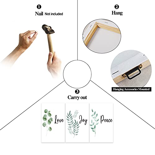 3 Piece Inspirational Wall Art, White Plants Background Picture, Quotes Love Joy Peace Canvas Print For Bedroom Decor, Triptych Entrepreneur Painting Framed Artwork For Gym Wall Decor (36" Wx18 H) #TOP4