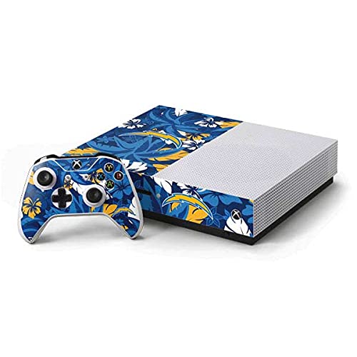 Skinit Decal Gaming Skin Compatible with Xbox One S Console and Controller Bundle - Officially Licensed NFL Los Angeles Chargers Tropical Print Design