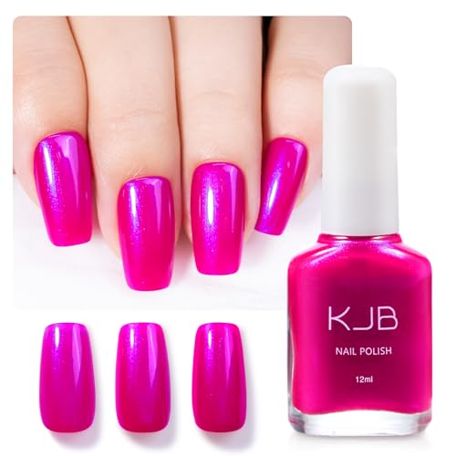 COSMOO Shimmer Hot Pink Blue Nail Polish, Quick Dry Pearl High Glossy Fingernail Fast Air Dry Manicure DIY Nail Art Salon for Women Girls