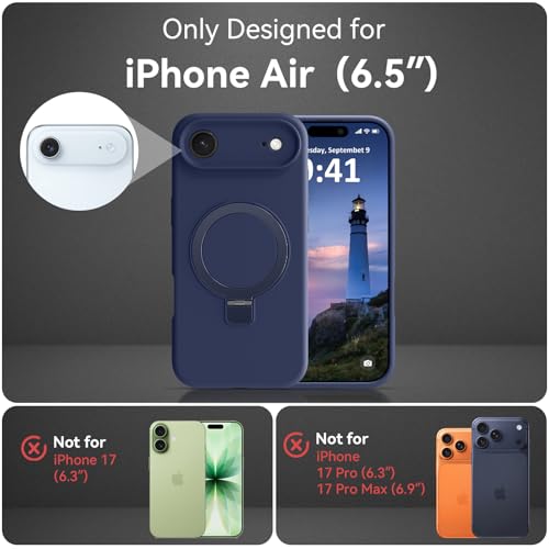 Vanxiliiy Compatible with iPhone Air Case with Stand, Full Camera Protection Slim Liquid Silicone Phone Cases for iPhone 17 Air Compatible with MagSafe Magnetic Ring Kickstand Case 6.5", Dark Blue by Vanxiliiy - Used condition - Image 2