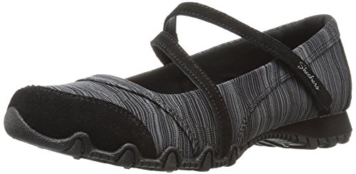 Skechers Women's Bikers-Ripples Mary Jane Flat,Black Knit,8.5 M US