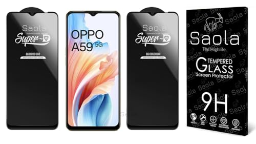 Image of Saola HD Clear Tempered Glass for OPPO A59 5G | High Strength 9H Protection, Smooth Touch, Full Coverage Screen Guard, 2-Step Installation Kit | Quick & Easy Application (Pack of 2)