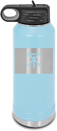 Osaka Prefecture Flag Laser Engraved Water Bottle Customizable Polar Camel Stainless Steel with Straw - Japan Light Blue 32 oz
