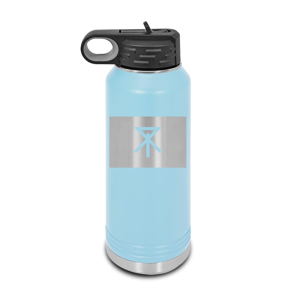 Osaka Prefecture Flag Laser Engraved Water Bottle Customizable Polar Camel Stainless Steel with Straw - Japan Light Blue 32 oz