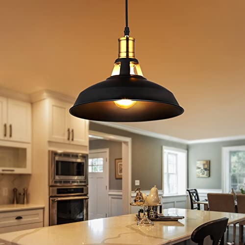 A.T.Lums Suspension Luminaire Vintage - Lustre Industriel en Métal, Ø27cm, Longueur de Cordon Réglable, Éclairage Industriel Idéal pour Salle à Manger, Salon, Restaurant (Sans Ampoule)