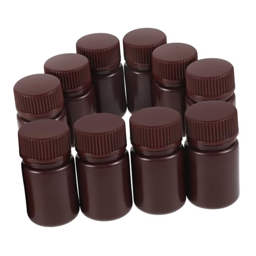 BELLIFFY 10pcs Brown Lightproof Plastic Bottles Reagent Sample Containers Heatproof Acid Alkali Resistant Laboratory Use
