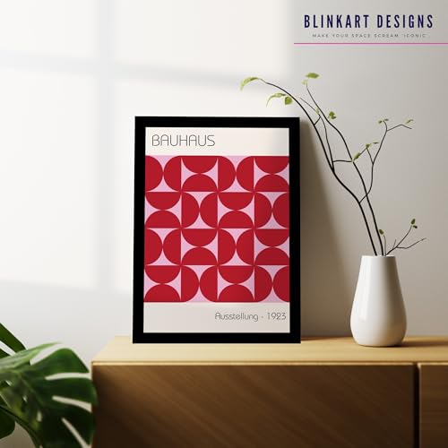 Image of BLINKART Vintage Bauhaus Retro Geometric Aesthetic Poster Gallery | Colorful Wrap Framed For Home Office Studio Living Room Modern Art Studio Decoration Abstract Shapes | (d82) | 13x10 Inch