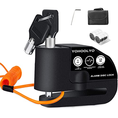 YOHOOLYO Candado Moto Disco con Alarma 7mm 110DB Antirrobo Moto con Cable Enrollado 1.2Metros para Motocicletas Bicicleta Cover