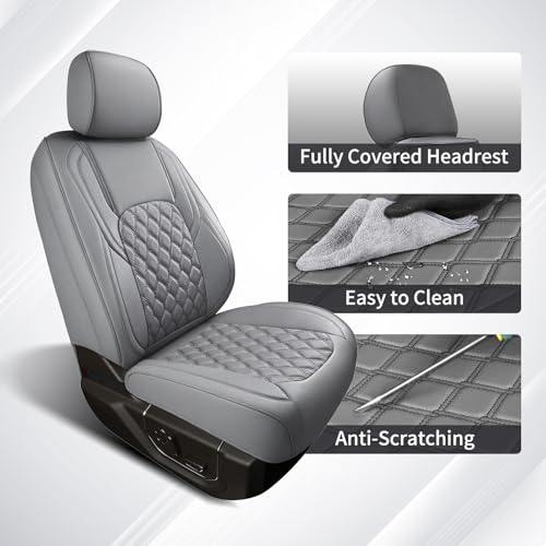 Image of Huidasource Tacoma Front&Back Seat Covers, Gray Leather Car Seat Cushion Cover Accessories Fit for 2016-2023 Double & Crew Cab Toyota Tacoma SR SR5 Limited TRD Sport /Pro /Off Road(Full Set /Gray)