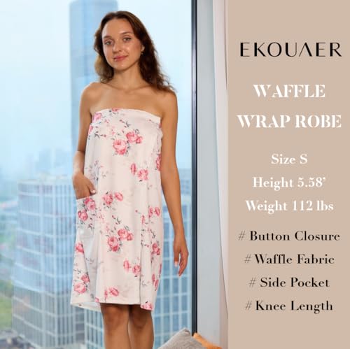 Image of Ekouaer Waffle Robes For Women Bath Wraps Lightweight Knee Length Soft Shower Robe with Pocket S-L